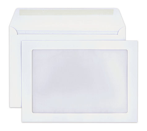 carta Busta con finestra MAXIWINDOW 229x162mm, Premium, 100gr-mq BIANCO EXTRA, internografata, altezza pattella 46mm, chiusura GOMMATA, finiestra sul lato anteriore 200x130: 16mm dal basso, 14mm da destra. Prodotto originale Svizzero. MADE IN SWITZERLAND.