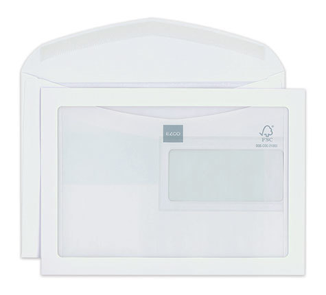 carta Busta con finestra MAXIWINDOW 229x162mm, Premium, 100gr-mq BIANCO EXTRA, internografata, altezza pattella 46mm, chiusura GOMMATA, Finiestra sul lato anteriore 200x130: 16mm dal basso, 14mm da destra. Finiestra sul lato posteriore sinistro 100x45: 65mm dal basso, 109mm da destra. Prodotto originale Svizzero. MADE .