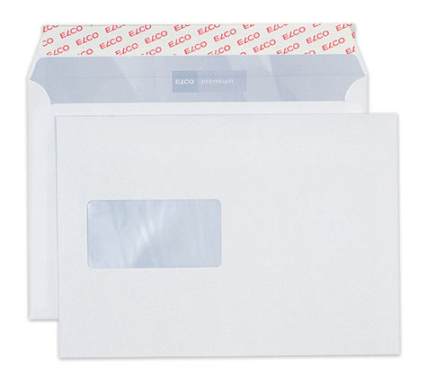 carta Busta con finestra 229x162mm, Premium, 80gr-mq BIANCO EXTRA, internografata, altezza pattella 36mm, chiusura a strip autoadesivo, Finestra a sinistra 90x45mm: 60mm dal basso, 119mm da destra. Prodotto originale Svizzero. MADE IN SWITZERLAND.