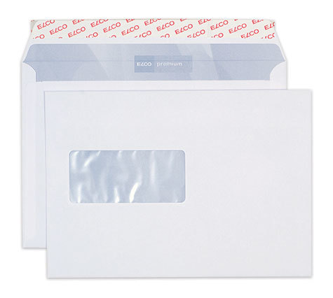 carta Busta con finestra 229x162mm, Premium, 100gr-mq BIANCO EXTRA, internografata, altezza pattella 36mm, chiusura a strip autoadesivo, Finestra a sinistra 100x45mm: 65mm dal basso, 109mm da destra. Prodotto originale Svizzero. MADE IN SWITZERLAND.