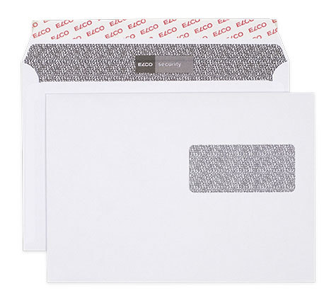 carta Busta con finestra 229x162mm, Security, 100gr-mq BIANCO EXTRA, internografata, altezza pattella 36mm, chiusura a strip autoadesivo, Finestra sul lato destro 90x40mm: 77mm dal basso, 17mm da destra. Prodotto originale Svizzero. MADE IN SWITZERLAND.