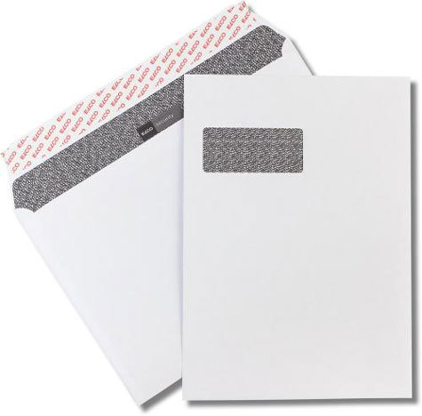 carta Busta con finestra 324x229mm, Security, 120gr-mq BIANCO EXTRA, internografata, altezza pattella 57mm, chiusura a strip autoadesivo, Finestra sul lato sinistro 45x100mm: 20mm dal basso, 224mm da destra. Prodotto originale Svizzero. MADE IN SWITZERLAND.