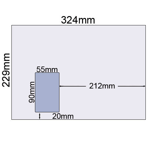 carta Busta con finestra 324x229mm, Premium, 100gr-mq BIANCO EXTRA, internografata, altezza pattella 57mm, chiusura GOMMATA, Finestra sul lato sinistro 55x90mm: 20mm dal basso, 212mm da destra. Prodotto originale Svizzero. MADE IN SWITZERLAND.