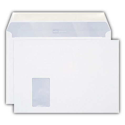 carta Busta con finestra 324x229mm, Premium, 100gr-mq BIANCO EXTRA, internografata, altezza pattella 57mm, chiusura GOMMATA, Finestra sul lato sinistro 55x90mm: 20mm dal basso, 212mm da destra. Prodotto originale Svizzero. MADE IN SWITZERLAND.
