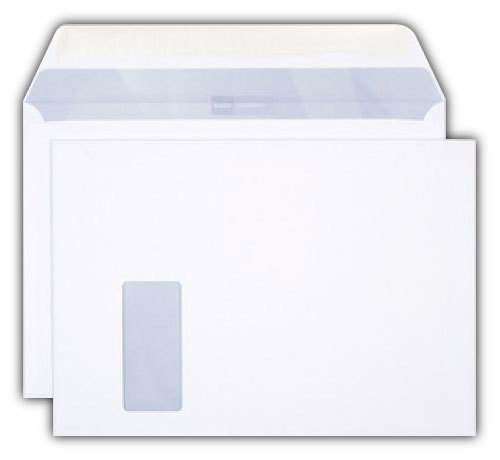 carta Busta con finestra 324x229mm, Premium, 120gr-mq BIANCO EXTRA, internografata, altezza pattella 57mm, chiusura GOMMATA, Finestra sul lato sinistro 45x100mm: 20mm dal basso, 225mm da destra. Prodotto originale Svizzero. MADE IN SWITZERLAND.