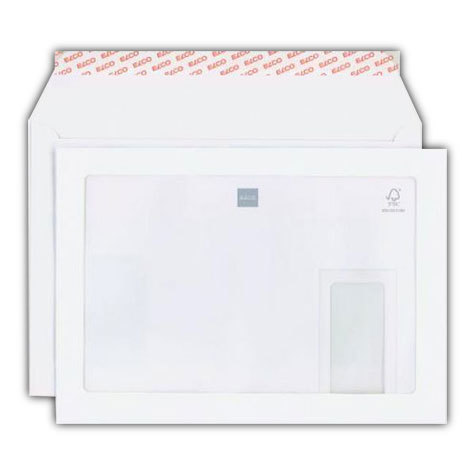 carta Busta con finestra MAXIWINDOW 324x229mm, Premium, 120gr-mq BIANCO EXTRA, internografata, altezza pattella 57mm, chiusura a strip autoadesivo, Finiestra sul lato anteriore 275x180: 24mm dal basso, 24mm da destra. Finestra sul retro a destra 45x100mm: 110mm dal basso, 55mm da destra. Prodotto originale Svizzero. MADE IN SWITZERLAND.