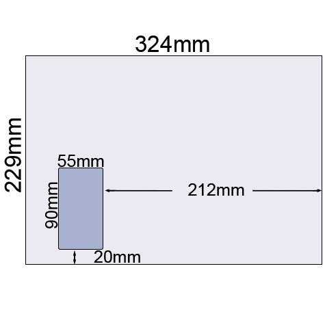 carta Busta con finestra 324x229mm, Premium, 100gr-mq BIANCO EXTRA, internografata, altezza pattella 57mm, chiusura a strip, Finestra sul lato sinistro 55x90mm: 20mm dal basso, 212mm da destra. Prodotto originale Svizzero. MADE IN SWITZERLAND.