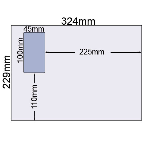 carta Busta con finestra 324x229mm, Laser, 100gr-mq BIANCO, internografata, altezza pattella 57mm, chiusura a strip autoadesivo, Finestra sul lato destro 100x45mm: 110mm dal basso, 225mm da destra. Prodotto originale Svizzero. MADE IN SWITZERLAND.
