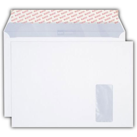 carta Busta con finestra 324x229mm, Premium, 120gr-mq BIANCO EXTRA, internografata, altezza pattella 57mm, chiusura a strip, Finestra sul lato destro 45x100mm: 15mm dal basso, 54mm da destra. Prodotto originale Svizzero. MADE IN SWITZERLAND.