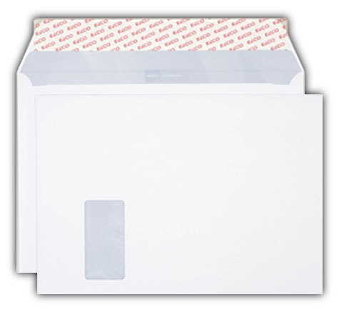 carta Busta con finestra 324x229mm, Premium, 120gr-mq BIANCO EXTRA, internografata, altezza pattella 57mm, chiusura a strip, Finestra sul lato sinistro 45x90mm: 20mm dal basso, 225mm da destra. Prodotto originale Svizzero. MADE IN SWITZERLAND.