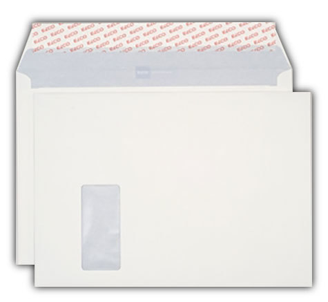 carta Busta con finestra 324x229mm Profutura 120gr-mq BIANCO NATURALE, 100% carta riciclata, internografata (ELCO proclima), altezza pattella 57mm, chiusura a strip autoadesivo, Finestra sul lato sinistro 45x100mm: 20mm dal basso, 225mm da destra. Prodotto originale Svizzero. MADE IN SWITZERLAND.