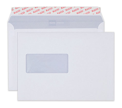 carta Busta con finestra 229x162mm, Classic, 100gr-mq BIANCO EXTRA, internografata, altezza pattella 36mm, chiusura a strip autoadesivo, Finestra sul lato sinistro 100x45mm: 65mm dal basso, 109mm da destra. Prodotto originale Svizzero. MADE IN SWITZERLAND.