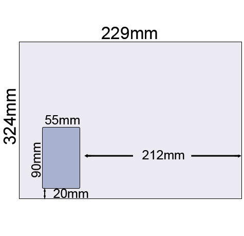 carta Busta con finestra 324x229mm, Prestige, 120gr-mq BIANCO EXTRA, non internografata, altezza pattella 60mm, chiusura a strip autoadesivo, Finestra sul lato sinistro 55x90mm: 20mm dal basso, 212mm da destra. Prodotto originale Svizzero. MADE IN SWITZERLAND.