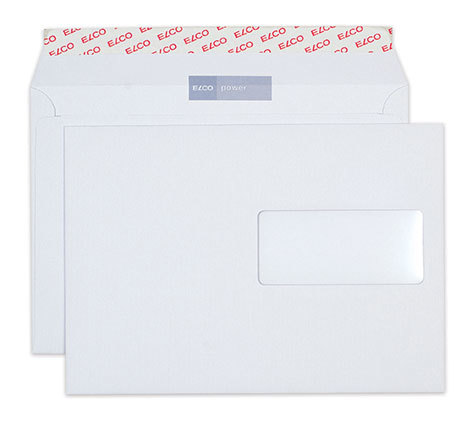 carta Busta con finestra 229x162mm, Power, 125gr-mq BIANCO, internografata, ANTISTRAPPO, altezza pattella 36mm, chiusura a strip autoadesivo, finestra sulla destra 100x45mm: 65mm dal basso, 12mm da destra. Prodotto originale Svizzero. MADE IN SWITZERLAND.