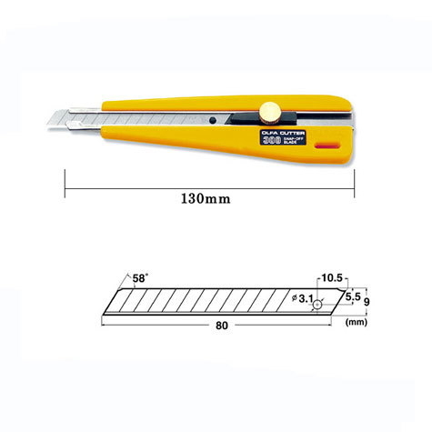 gbc Cutter Olfa 300 Extra-Strong, consigliato per il taglio di cartoncini, fogli di plastica, fai da te, etc. Lunghezza: 125mm, altezza lama: 9mm. Compatibile con lame di ricambio: AB, ABS, ABB. Prodotto originale giapponese, MADE IN JAPAN.