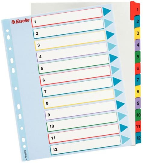 gbc Intercalare numerco 1-12, in cartoncino 1-12 con indice riscrivibile - formato A4 MAXI., marchio ESSELTE.