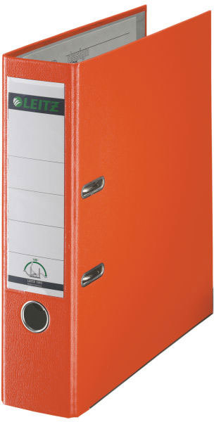 gbc Registratore LEITZ 180 in polipropilene ARANCIO, formato commerciale (23x30), dorso 8cm, angoli rinforzati, etichetta dorsale sostituibile., certificazione GS, marchio LEITZ.