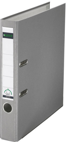 gbc Registratore LEITZ 180 in polipropilene GRIGIO, formato commerciale (23x30), dorso 5cm, angoli rinforzati, etichetta dorsale sostituibile., certificazione GS, marchio LEITZ.