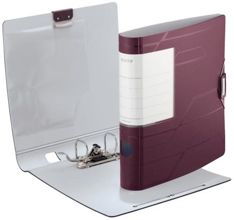 gbc registratore LEITZ 180� ACTIVE PRESTIGE MOGANO, formato 30x32cm, dorso 5cm, 3 tasca interne per ospitare documenti, CD, biglietti da visita, etichetta sostituibile, chiusura ad elastico..
