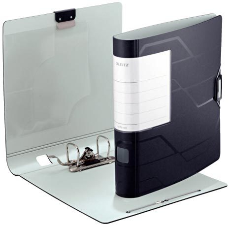 gbc registratore LEITZ 180� ACTIVE PRESTIGE NERO, formato 30x32cm, dorso 5cm, 3 tasca interne per ospitare documenti, CD, biglietti da visita, etichetta sostituibile, chiusura ad elastico., certificazione GS, marchio LEITZ.
