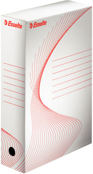 gbc Scatola archivio BOXY 80 BIANCO-ROSSO, dim. 25 x 35 x 8 cm., certificazione FSC, marchio ESSELTE.