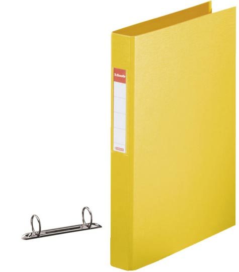gbc 14450, Raccoglitore in polipropilene GIALLO, 25mm, 2 anelli rotondi, formato utilie A4 (21x29,7cm), con portaetichetta sul dorso . Ex codice Esselte 144500, certificazione FSC Mix, marchio ESSELTE.