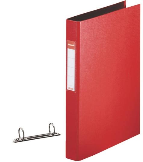 gbc 14451, Raccoglitore in polipropilene ROSSO, 25mm, 2 anelli rotondi, formato utilie A4 (21x29,7cm), con portaetichetta sul dorso . Ex codice Esselte 144510, certificazione FSC Mix, marchio ESSELTE.