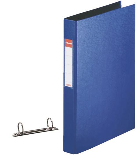 gbc 14452, Raccoglitore in polipropilene BLU, 25mm, 2 anelli rotondi, formato utilie A4 (21x29,7cm), con portaetichetta sul dorso . Ex codice Esselte 144520, certificazione FSC Mix, marchio ESSELTE.