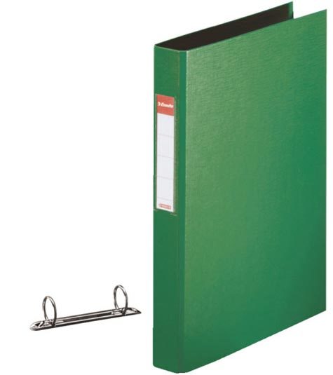 gbc 14453, Raccoglitore in polipropilene VERDE, 25mm, 2 anelli rotondi, formato utilie A4 (21x29,7cm), con portaetichetta sul dorso . Ex codice Esselte 144530, certificazione FSC Mix, marchio ESSELTE.