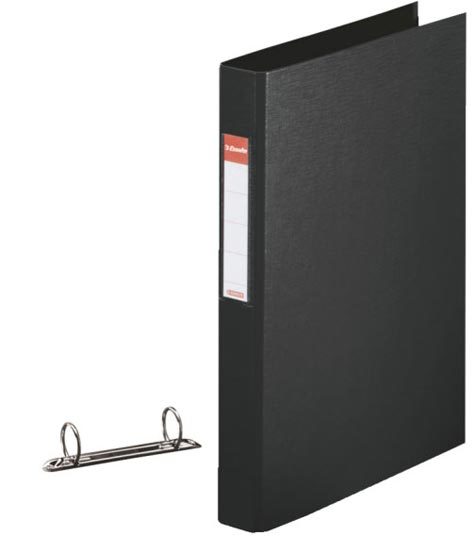 gbc 14454, Raccoglitore in polipropilene NERO, 25mm, 2 anelli rotondi, formato utilie A4 (21x29,7cm), con portaetichetta sul dorso . Ex codice Esselte 144540, certificazione FSC Mix, marchio ESSELTE.