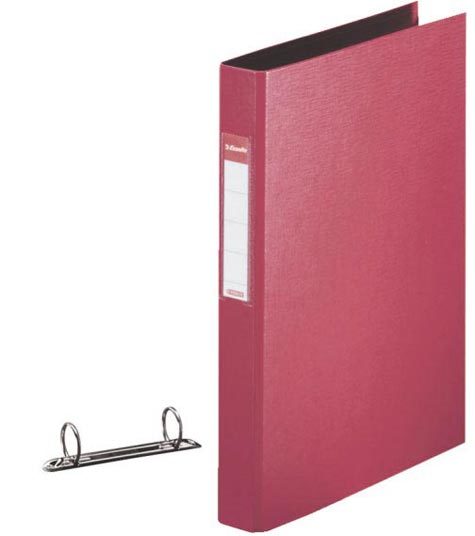 gbc 14456, Raccoglitore in polipropilene BORDEAUX, 25mm, 2 anelli rotondi, formato utilie A4 (21x29,7cm), con portaetichetta sul dorso . Ex codice Esselte 144560, certificazione FSC Mix, marchio ESSELTE.