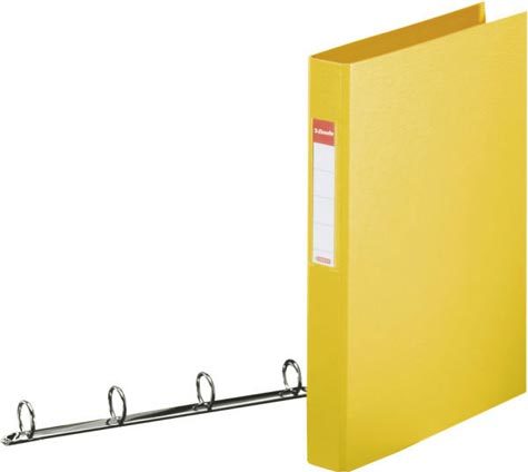 gbc 14458, Raccoglitore in polipropilene GIALLO, 25mm, 4 anelli rotondi, formato utilie A4 (21x29,7cm), con portaetichetta sul dorso . Ex codice Esselte 144580, certificazione FSC Mix, marchio ESSELTE.