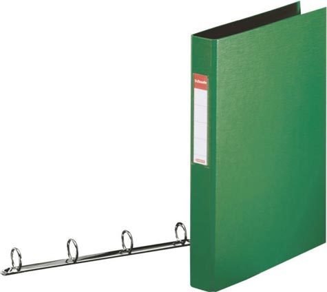 gbc 14461, Raccoglitore in polipropilene VERDE, 25mm, 4 anelli rotondi, formato utilie A4 (21x29,7cm), con portaetichetta sul dorso . Ex codice Esselte 144610, certificazione FSC Mix, marchio ESSELTE.
