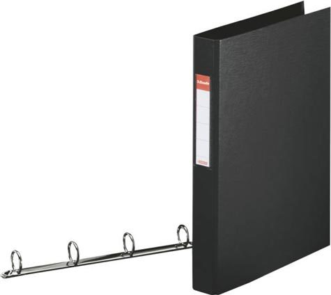 gbc 14462, Raccoglitore in polipropilene NERO, 25mm, 4 anelli rotondi, formato utilie A4 (21x29,7cm), con portaetichetta sul dorso . Ex codice Esselte 144620, certificazione FSC Mix, marchio ESSELTE.