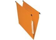 gbc 392211201, Cartelle sospese VISICONTROL, fondo a V, interasse 33cm, ARANCIONE Lettura laterale per armadi, in cartoncino Kraft da 220gr/mq, Portacartellino lenticolare da 135mm gi� montato, collegamento in continuo cun aletta ad incastro. Ex codice Esselte 221120.