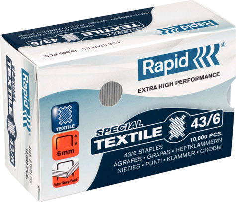 gbc Punti metallici RAPID Textile Super Strong N� 43-6 Punto in filo metallico robusto per tessuti, per cucitrice a pinza K1 Textile, marchio RAPID.