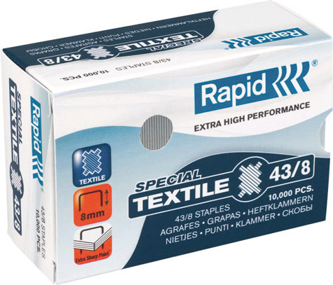 gbc Punti metallici RAPID Textile Super Strong N 43-8 Punto in filo metallico robusto per tessuti, per cucitrice a pinza K1 Textile, marchio RAPID.