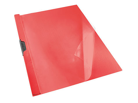 gbc  Clip file standard, ROSSO in PVC. Dorso 0,5 cm, capacit 30 fogli, marchio ESSELTE.