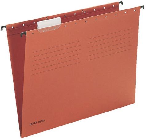 gbc Cartelle sospese DELTA LEITZ, fondo a V, interasse 33cm, GRIGIO Lettura superiore per cassetti, in cartoncino da 250gr-mq., marchio LEITZ.