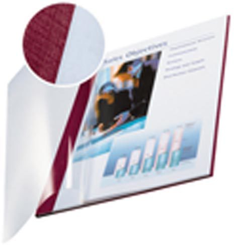 gbc impressBIND copertina flessibile fronte TRASPARENTE BORDEAUX, formato A4 dorso 14 mm (106-140 fogli),  ex codice 355580., marchio LEITZ.