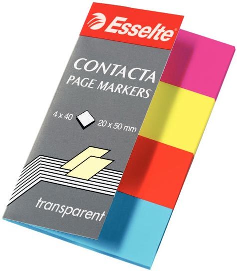 gbc 83017, CONTACTA SEGNAPAGINA ADESIVI 20x50 mm (colori traslucidi), ASSORTITI. Ex codice Esselte 830170, marchio ESSELTE.