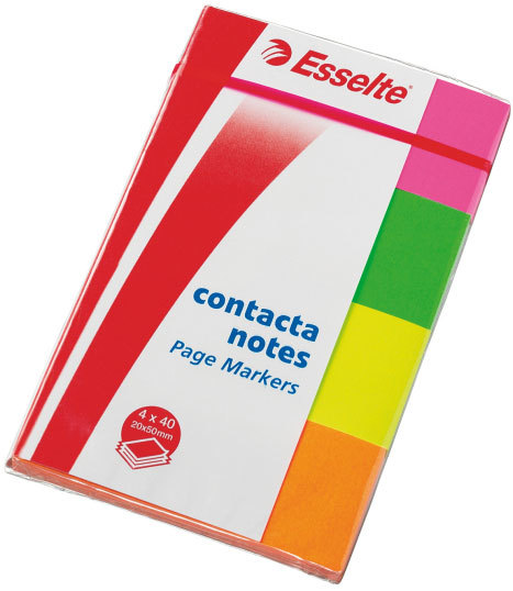 gbc 83019, CONTACTA SEGNAPAGINA ADESIVI 20x50 mm (colori neon), ASSORTITI. Ex codice Esselte 830190, marchio ESSELTE.