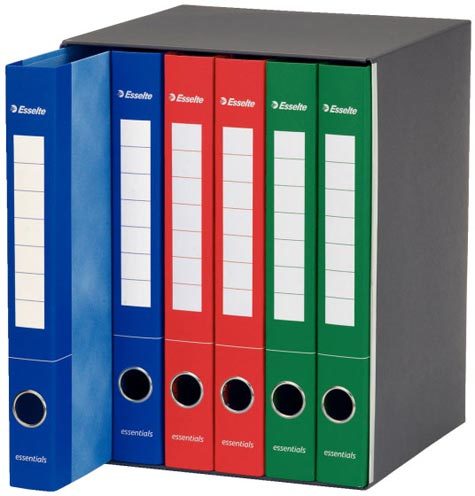 gbc 391965001, gruppo ESSENTIAL E6 30mm, gruppo raccoglitore a 2 anelli rotondi, gruppo composto da 2 raccoglitore rosso, 2 verde, 2 blu. Ex codice Esselte S6500.