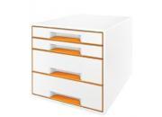 gbc WOW Desk Cube - Cassettiera 4 cassetti Bianco metallizzato / Arancione, marchio LEITZ ess52131044