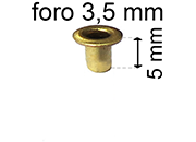 legatoria Occhiello unificato ottone, altezza 5mm (OU) per fori diametro 3.5mm. Testa diametro 5,5mm, spessore materiale: 0,3mm eug100