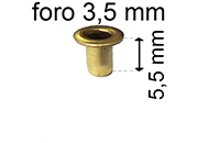 legatoria Occhiello unificato ottone, altezza 5,5mm (OU) per fori diametro 3.5mm. Testa diametro 5,5mm, spessore materiale: 0,3mm eug101