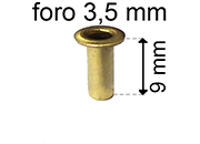 legatoria Occhiello unificato ottone, altezza 9mm (OU) per fori diametro 3.5mm. Testa diametro 5,5mm, spessore materiale: 0,3mm eug107
