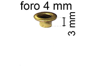 legatoria Occhiello unificato ottone, altezza 3mm (OU) per fori diametro 4mm. Testa diametro 6mm, spessore materiale: 0,3mm eug118