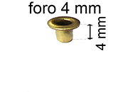 legatoria Occhiello unificato ottone, altezza 4mm (OU) per fori diametro 4mm. Testa diametro 6mm, spessore materiale: 0,3mm eug120