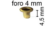 legatoria Occhiello unificato ottone, altezza 4,5mm (OU) per fori diametro 4mm. Testa diametro 6mm, spessore materiale: 0,3mm eug121